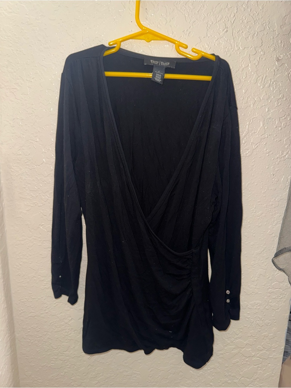 White House Black Market Black Wrap-Front Long Sleeve Top